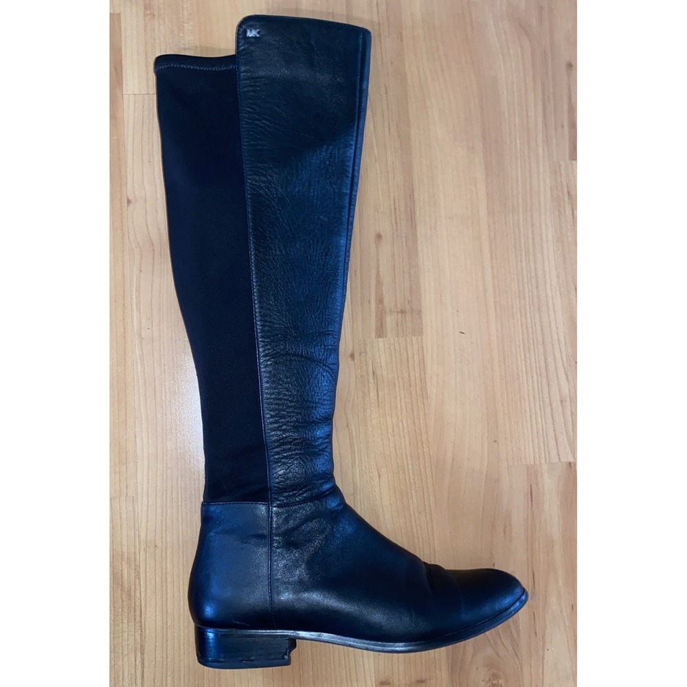 Michael Kors Bromley Riding Boots‎ Women's 7.5 Black Leather Stretch Back Tall